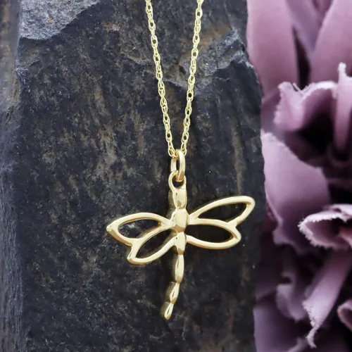 Vista 4 de Collar con dije de insecto de libélula, joyería para mujer en oro de 14 quilates sobre plata de ley junto con cadena de plata de 18 pulgadas