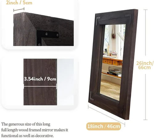 Vista 3 de YOSHOOT Espejo de pared con marco de madera rústica, espejo de tocador de baño de madera natural para decoración de granja, colgante vertical u Negro