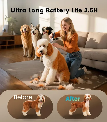 Vista 3 de Oneisall Cortapelos para perros para aseo de pelo grueso, afeitadoras para perros inalámbricas de bajo ruido, kit de aseo de 2 velocidades