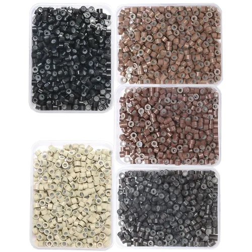 Vista 15 de Anillas de microenlace de 4 mm con forro de silicona, cuentas de oropel para extensiones de pelo, 300 unidades, color negro