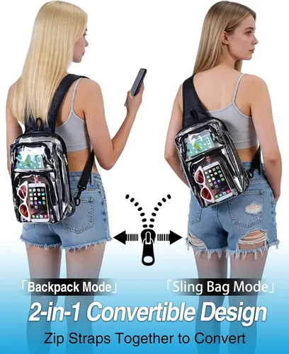 Vista 4 de Mochila transparente para eventos en estadios, aprobada para estadios de 12 x 8 x 4 See Through Backpack with Breathable Shoulder Straps