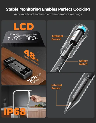 Vista 6 de GoveeLife - Termómetro digital inalámbrico Bluetooth inteligente para carne, con alertas de aplicaciones WiFi Unlimited Range, IP68 Waterproof