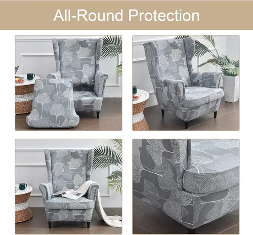 Vista 4 de Eco-Ancheng Funda para silla Wingback, 2 piezas, respaldo de ala, fundas de elastano para sillón con respaldo de ala, fundas para sillón con parte