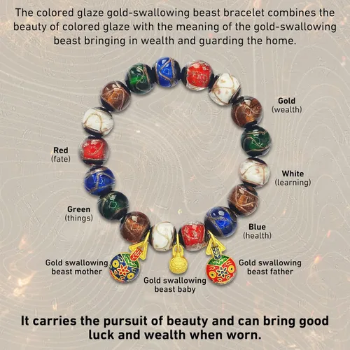 Vista 3 de Pulsera de esmalte gris colorido para hombres y mujeres – Estilo Palacio Imperial, joyería de guardián familiar de bestias tragadoras de oro