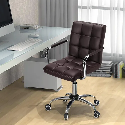 Vista 8 de Yaheetech Silla de Escritorio de Tareas de Cuero PU con Respaldo Medio, Silla Giratoria Moderna y Ajustable para Oficina en Casa con Ruedas Suaves