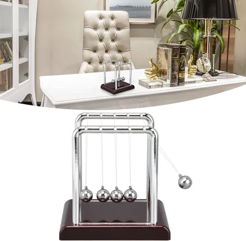 Vista 6 de Ejoyous Bola de equilibrio de Newton, bolas de péndulo de ciencia de física oscilante, juguete de movimiento de escritorio para decoración