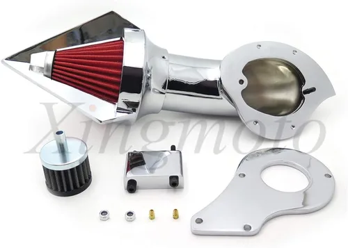 Vista 2 de AfterMokit - Filtro de aire triangular con filtro rojo para Honda Shadow VLX VT600 1999-2007 Cromo