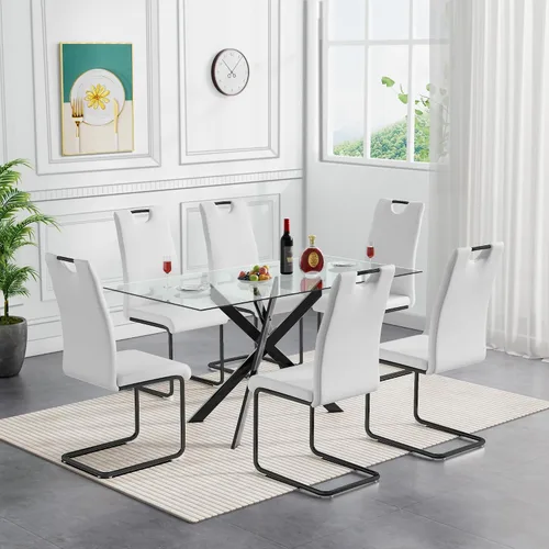 Vista 11 de Henf Juego de mesa de comedor de 5 piezas para 4, mesa de comedor rectangular de 51 pulgadas y 4 sillas de comedor de poliuretano gris carbón, mesa