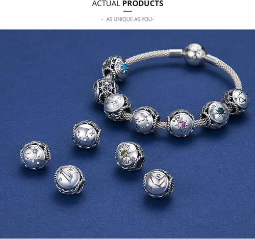 Vista 5 de Dijes de piedra natal para pulsera Pandora de plata de ley 925, astrología, constelación, horóscopo para mujer, regalo de cumpleaños