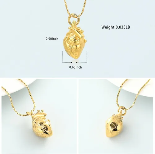 Vista 11 de Imrsanl Collar con colgante de joyería de cremación para cenizas – Collar anatómico de urna de corazón para cenizas – Medallones conmemorativos