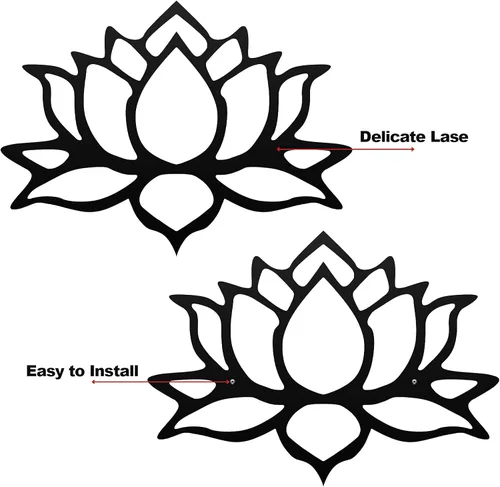 Vista 2 de Ferraycle 3 piezas de metal flor de loto decoración de pared de metal Zen Lotus Flower arte de pared inhalar señales huecos colgantes silueta Negro