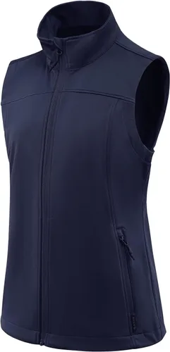 Vista 2 de BALEAF Chaleco ligero Softshell sin mangas para mujer, resistente al viento, cuello alto con bolsillos con cremallera, correr, senderismo, golf