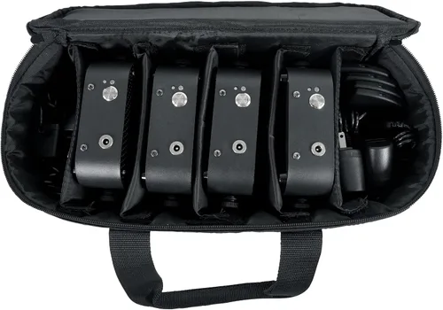 Vista 4 de Rockville Paquete de 4 mini RF1 V2 negro RGBWA+UV luces de lavado alimentadas por batería con control remoto RF, DMX inalámbrico, bolsa de viaje