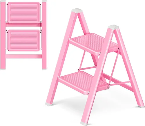 Vista 10 de Escalera plegable de 2 escalones con pedal ancho antideslizante, capacidad de 330 libras, escalera portátil ligera para uso en el hogar y la cocina