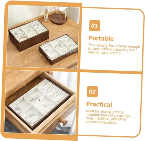 Vista 4 de Holibanna 3pcs Walnut Jewelry Tray trinket tray decorative tray jewelry organizer tray jewelry organization lidded trinket case jewelry display tray