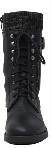 Vista 7 de DREAM PAIRS Botas militares de invierno con cordones de media pantorrilla para mujer
