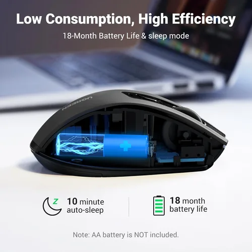 Vista 7 de UGREEN Mouse inalámbrico de 2.4 G con receptor USB, 5 niveles de 4000 DPI, 6 botones, 18 meses de duración de la batería, mouse inalámbrico