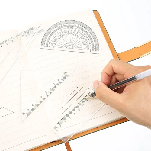 Vista 6 de Zonon 10 plantillas de plástico para dibujo, regla geométrica, plantillas de medición de aluminio triangular de 12 pulgadas, kit geométrico