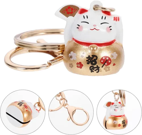Vista 2 de NUOBESTY Lindos llaveros para mujer, llavero de gato de la suerte de Feng Shui llavero de gato japonés Maneki Neko Cat Keychian 2022 de buena