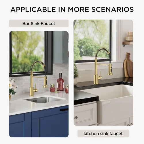 Vista 8 de Forious - Grifo dorado para fregadero de cocina, con 3 modos de pulverizador, mango único Oro