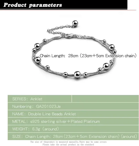 Vista 3 de H&Beautimer Tobillera simple de moda para mujer de plata de ley 925 ajustable con cuentas de pie y pulsera de tobillo de playa, tobilleras, regalo