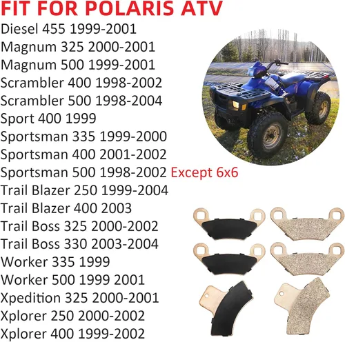Vista 2 de Pastillas de Freno Delantero Trasero Sinterizado para Polaris Sportsman 335 400 500 Magnum 325 500 Trail Boss 325 330 Trail Blazer 250 400 Scrambler