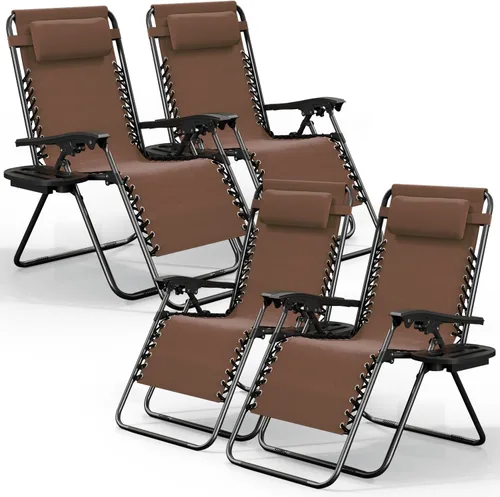 Vista 31 de Nestl Sillas de gravedad cero, juego de 2, silla de patio al aire libre con almohadas y bandejas portavasos, silla reclinable plegable de malla