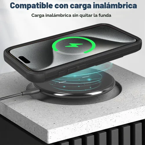 Vista 7 de Funda para iPhone 15 Pro – [2 protectores de pantalla de vidrio templado] [10 pies a prueba de caídas militar], funda protectora antideslizante a