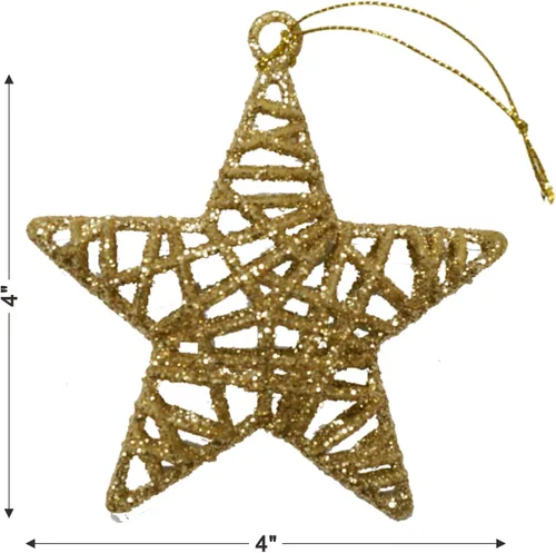 Vista 7 de Christmas Traditions Adornos de estrella de ratán dorado con purpurina 3D de 4 pulgadas para colgar en árbol/regalos de Navidad, decoración de mesa