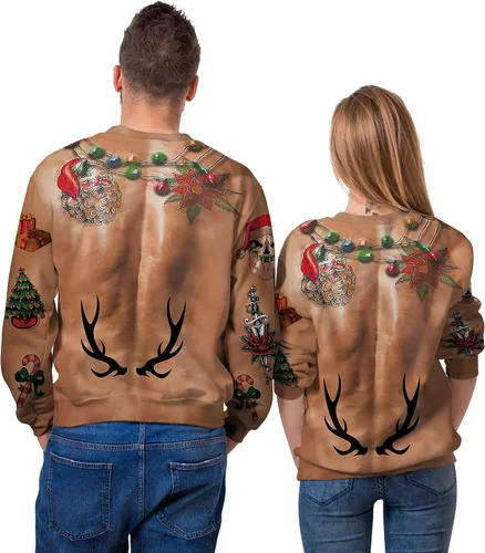Vista 23 de Sudaderas de Navidad unisex con estampado 3D y cuello redondo, manga larga, suelta, suéter de Navidad