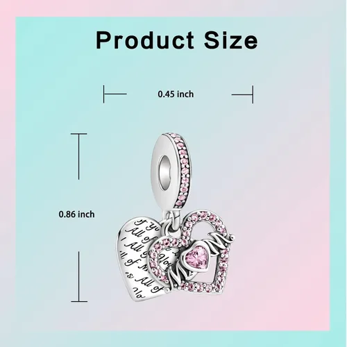 Vista 20 de LUXILLA Abalorio de plata de ley 925 para madre, hija, abuela, para familia, amor, madre, hija, abuela, para pulseras, collares, dijes, abalorios