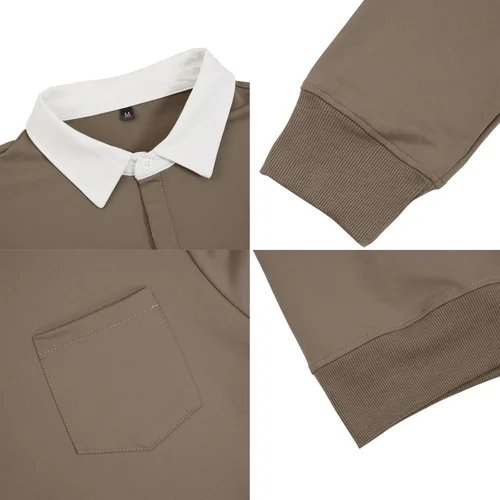 Vista 5 de Opomelo Mens Collar Long Sleev Polo Shirts Loose Fit Warm Golf Shirt Pullover Shirt with Pocket