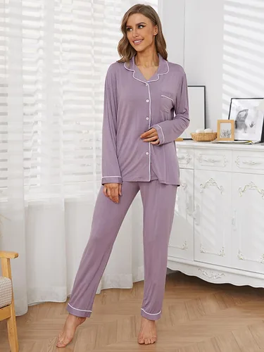 Vista 2 de Pijama con botones para mujer, de manga larga, suave, para descansar, tallas XS-XXL