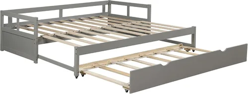 Vista 4 de Sofá cama extensible con nido, marco de cama de madera con diseño de individual a King, muebles de sala de estar y dormitorio, no necesita somier