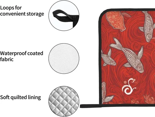Vista 3 de Juego de 2 soportes para ollas con estampado de animales de mar rojo, resistentes al calor, antideslizantes, impermeables, con lazo para microondas