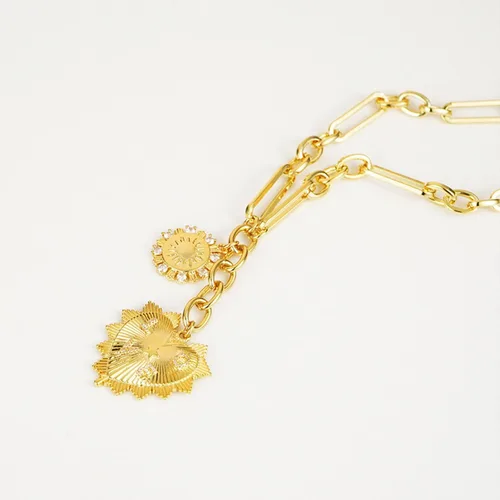 Vista 7 de HETICA Collar grueso de oro para mujer, colgante de corazón, collar de flor de sol, gargantilla de moda hip hop, regalo
