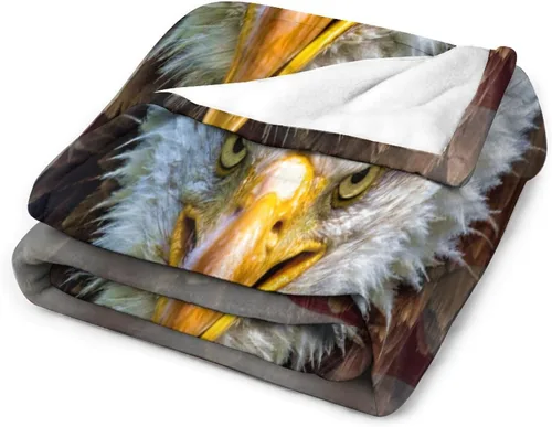 Vista 3 de Manta de bandera estadounidense con águila calva, decoración patriótica, forro polar esponjoso, grueso, tamaño grande, suave para sofá, silla, cama