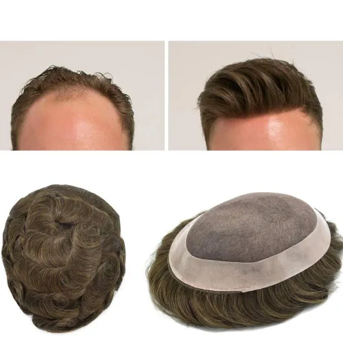 Vista 9 de Durable Fine Mono Toupee Hair Pieces para hombres Sistema de reemplazo de pelo para hombre Toupee pelo humano real protesis capilar para hombre 6x8