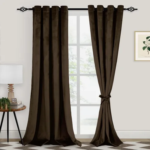 Vista 9 de XWZO Cortinas de terciopelo azul de 63 pulgadas de largo, elegantes cortinas de lujo suaves para sala de estar, aislamiento térmico, oscurecimiento