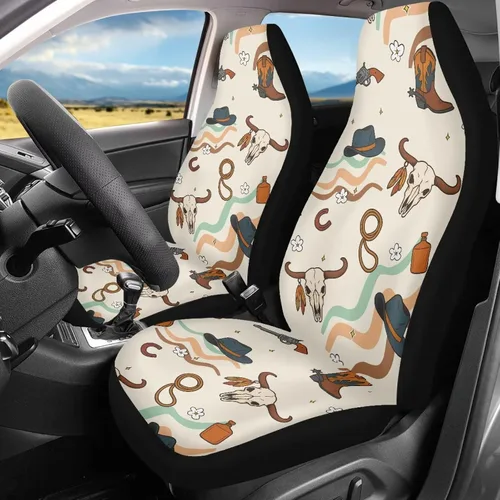 Vista 30 de LedBack Fundas universales de asiento de coche solo para asientos delanteros, bandera estadounidense, ciervos, 2 piezas, protector elástico