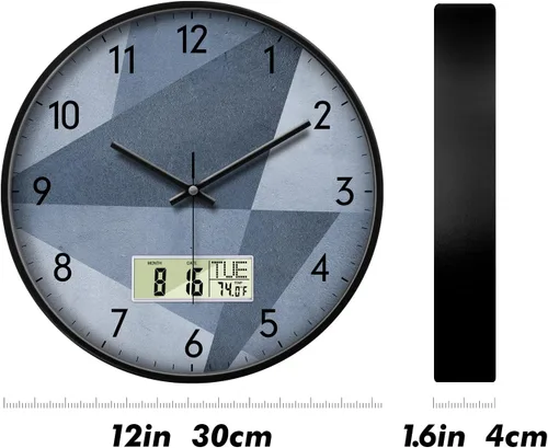 Vista 8 de Reloj de pared industrial SCOAGE con día, semana, temperatura en gris azulado, relojes digitales sin tictac de gran pantalla, relojes de pared