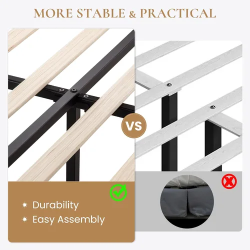 Vista 5 de SHA CERLIN Base de cama de terciopelo de tamaño matrimonial con cabecera capitoné de canal vertical, plataforma tapizada con listones de madera,