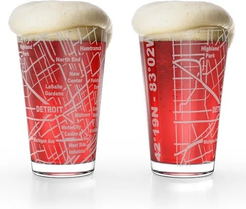Vista 7 de Greenline Goods Boston, MA Map - Vasos de cerveza (juego de 2), 16 onzas - Diseño de envoltura grabada