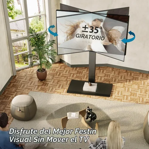 Vista 2 de FITUEYES - Soporte giratorio de suelo para TV, base de hierro, con ménsulas de montaje, para ahorro de espacio; para televisores LCD, LED, OLED