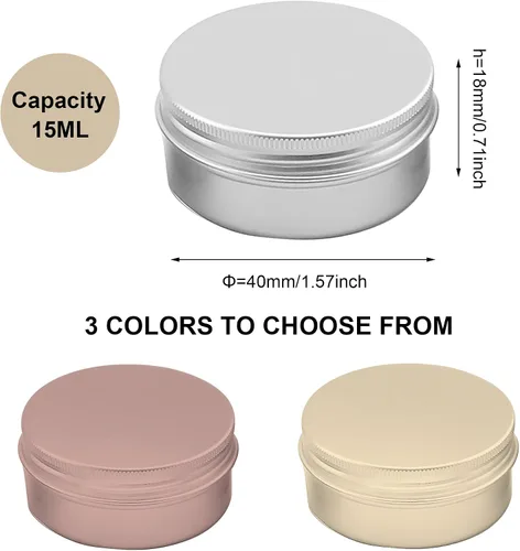 Vista 7 de 1st Choice Tarro de lata de aluminio recargable, 0.5 fl oz, tapa de rosca de aluminio, botella redonda para cosméticos, bálsamo labial, crema