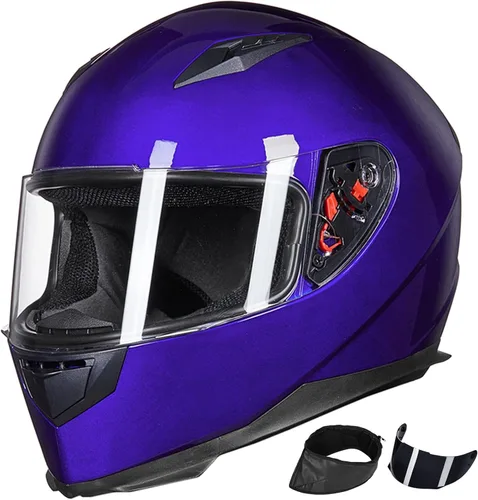 Vista 12 de ILM - Casco integral para motocicleta y bicicleta urbana, con bufanda de invierno extraíble, 2 viseras, modelo aprobado por DOT JK313 2-Azul