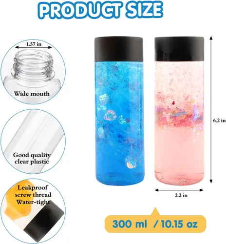 Vista 2 de Kits de botellas sensoriales para calmar la esquina, juguetes sensoriales Magic Mixies para niños de 1 a 3 años con purpurina, 5 recipientes