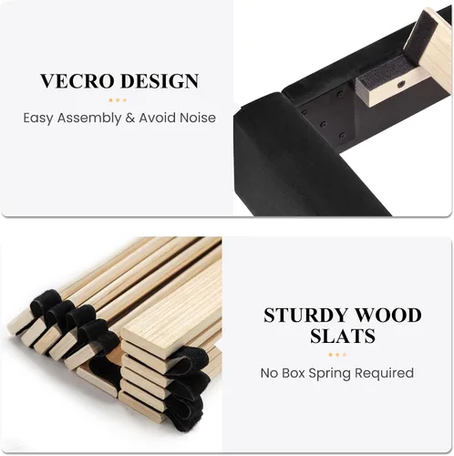 Vista 9 de SHA CERLIN Marco de cama individual con plataforma tapizada de terciopelo con cabecero, soporte de listones de madera resistente, base de colchón