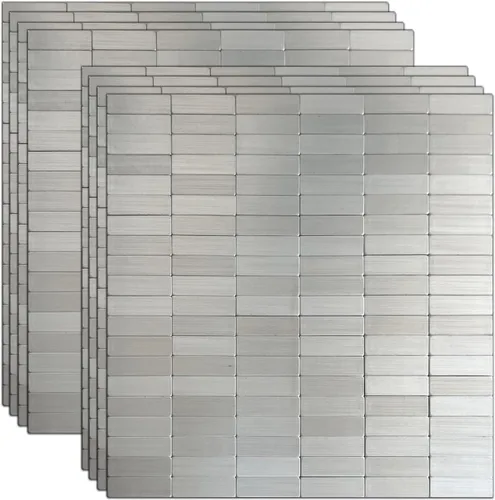 Vista 18 de XUANINY Azulejos de Mosaico de Aluminio Autoadhesivos para Despegar y Pegar, Pegatinas de Azulejos de Pared para Salpicadero de Cocina