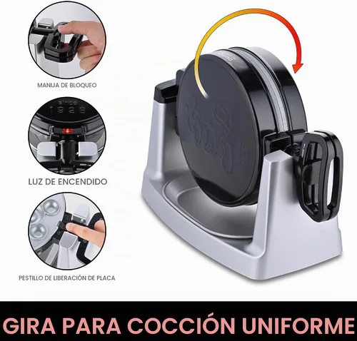Vista 8 de Mickey Mouse Waffle and Donut Maker con 3 juegos de platos de cerámica antiadherentes extraíbles